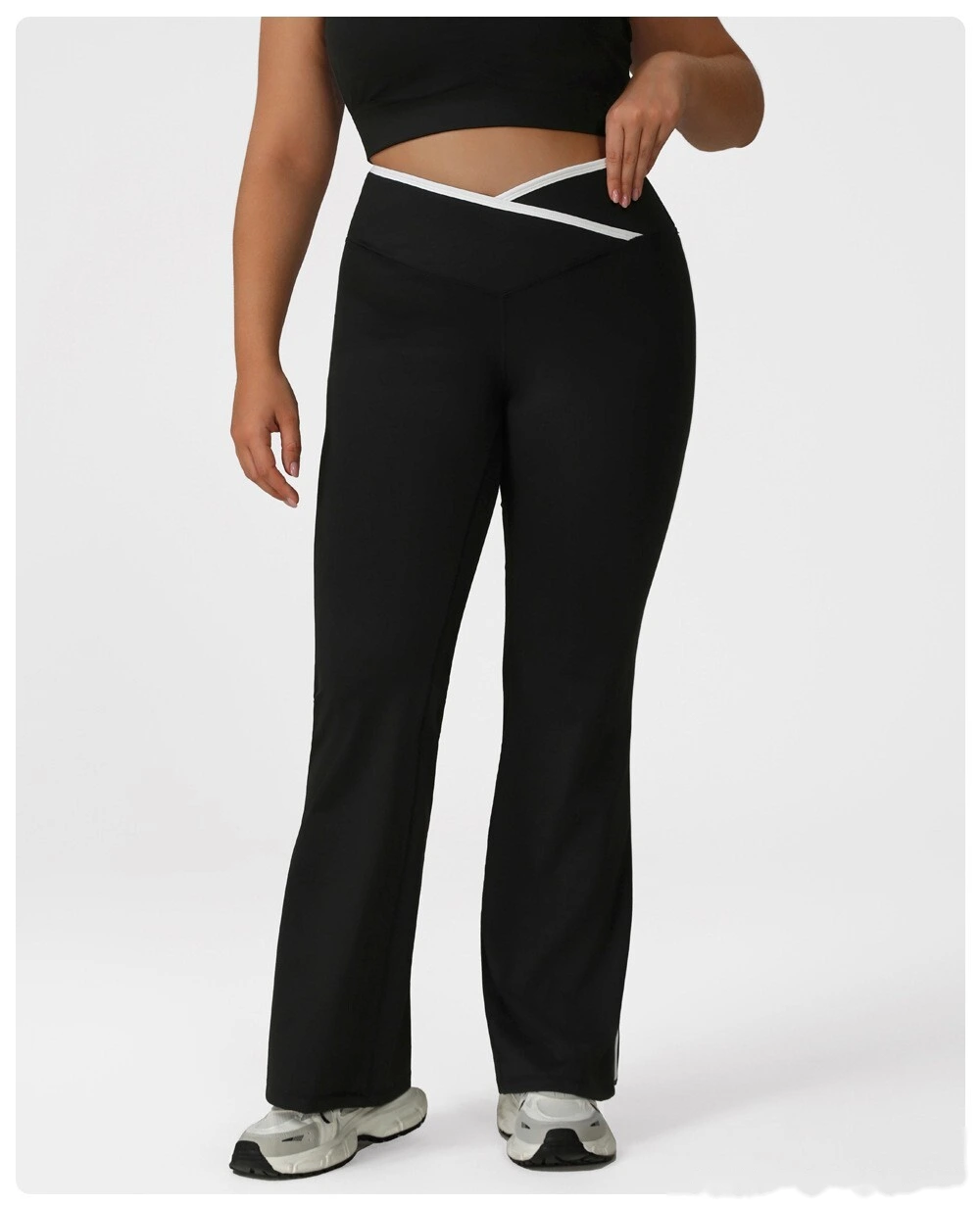 Custom cross high waist sports contrast flared pants plus size yoga pants running fitness wide-leg pants detail