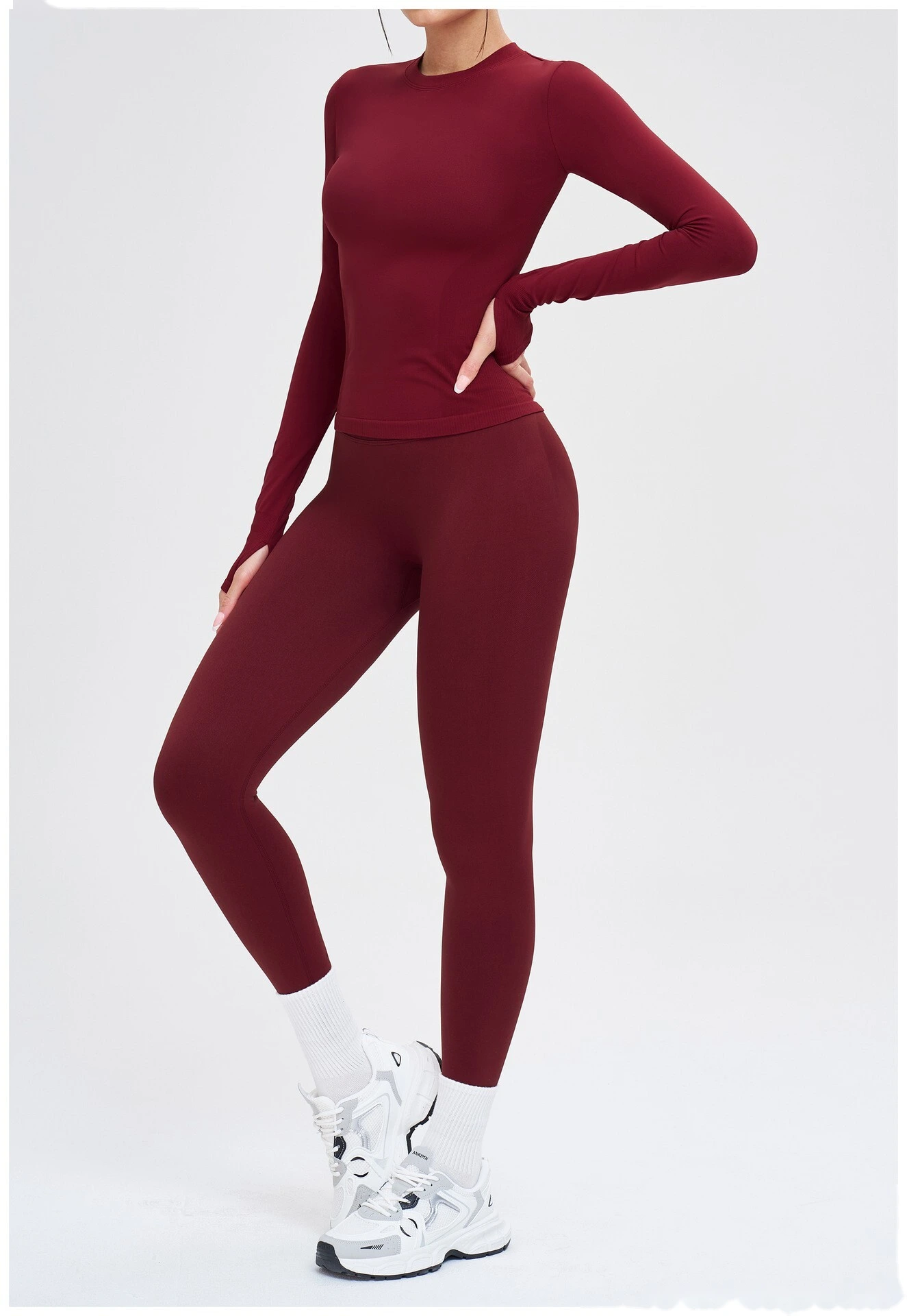 Custom Seamless Yoga Long Sleeve - Women's Crew Neck Tight High-Stretch Running Fitness T-Shirt detail