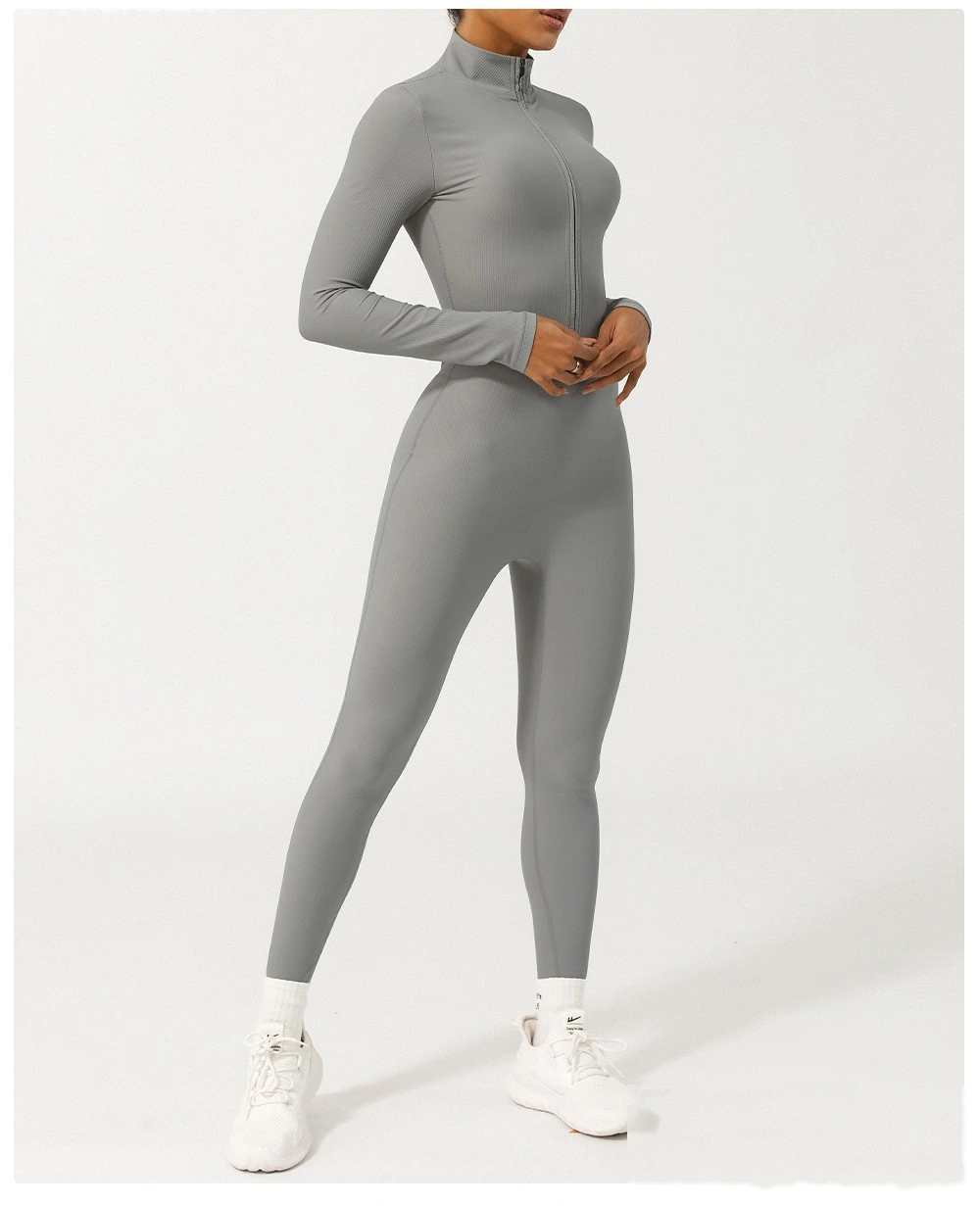 Customized zipper thread long sleeve yoga jumpsuit fitness exercise jumpsuit yoga clothes detail