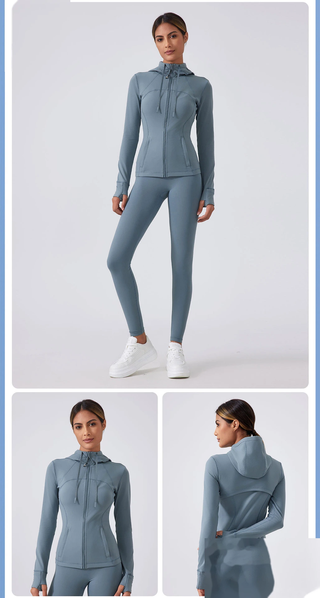 Custom Slim Yoga Jacket Long Sleeve Hooded Jacket Zipper Fitness Jacket Sports Jacket detail