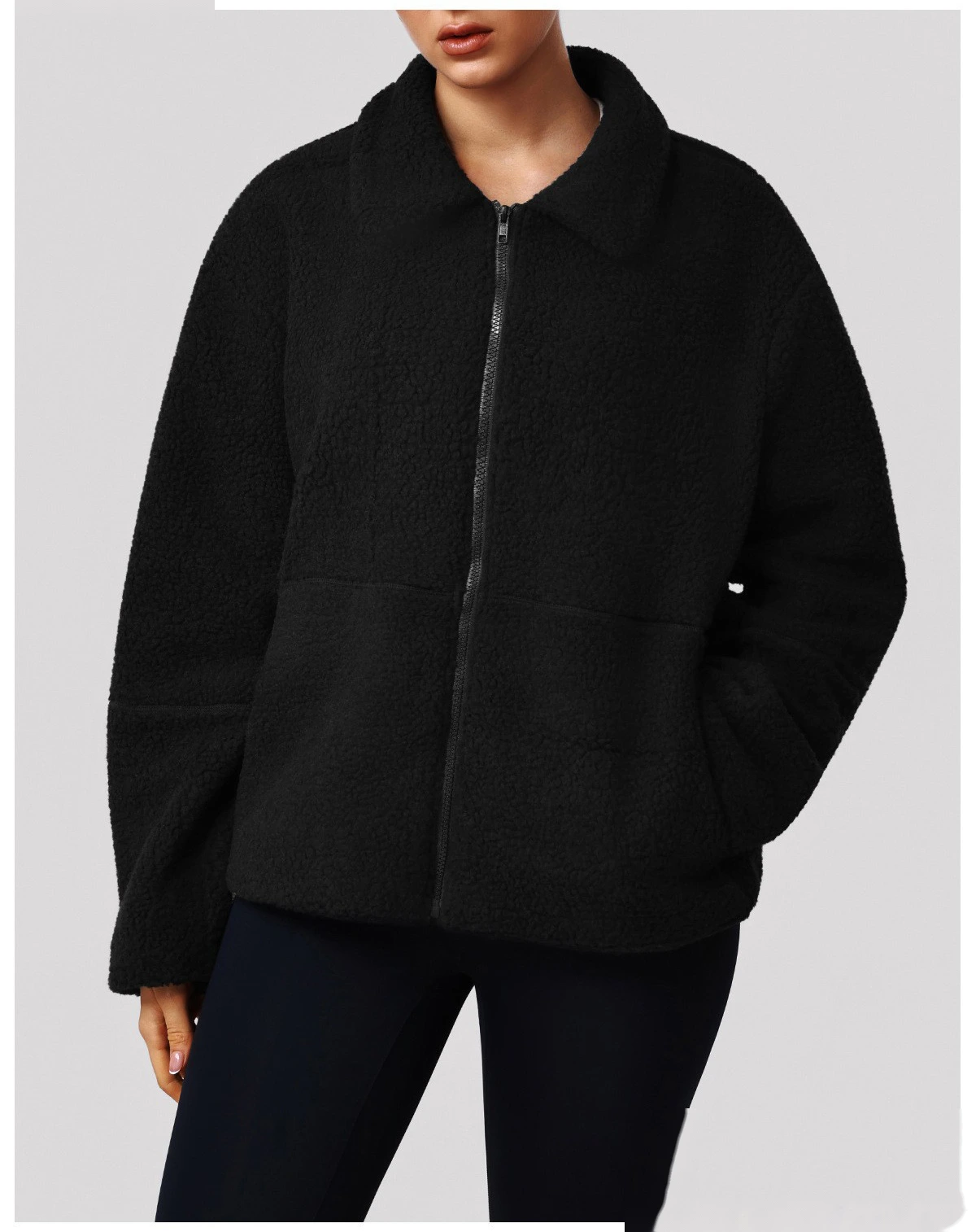 Women's Customizable Winter Fleece Jacket - Thick Sherpa Lined Lapel Cardigan, Warm Activewear for Running & Leisure detail