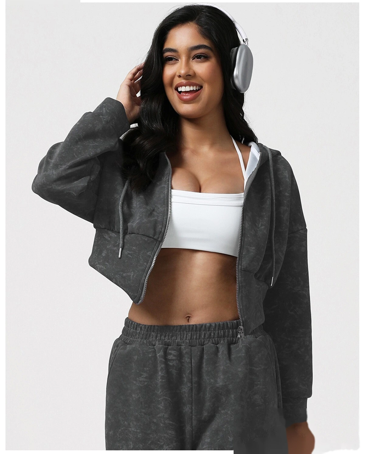 Custom EU/US Tie-Dye Fitness Set - Autumn Winter Jacket + Sports Casual Sweatpants Yoga Running Outfit detail