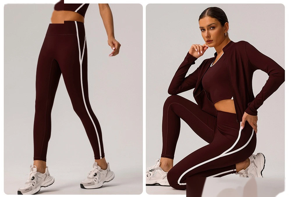 Customized European and American contrast high waist nude yoga pants ladies running fitness tight sports pants detail