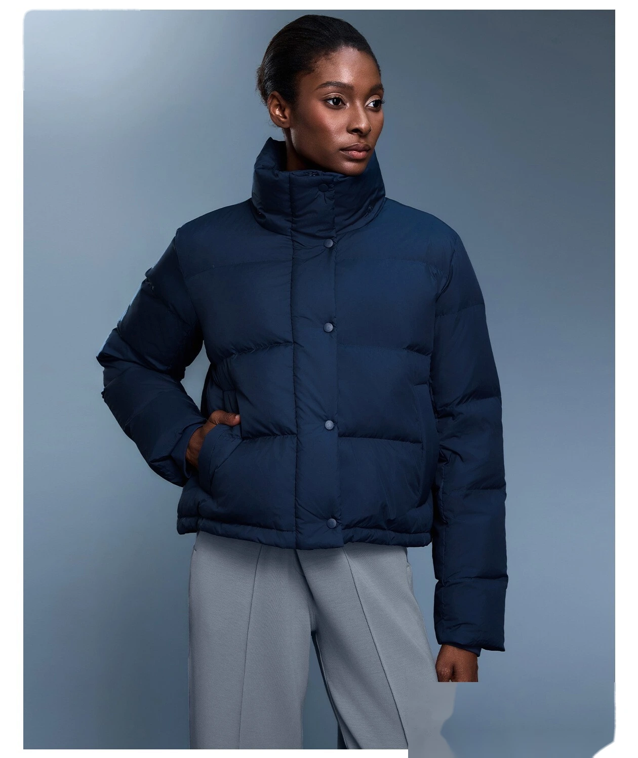 Customize the new winter detachable hooded thick warm loose fashion coat down jacket women. detail