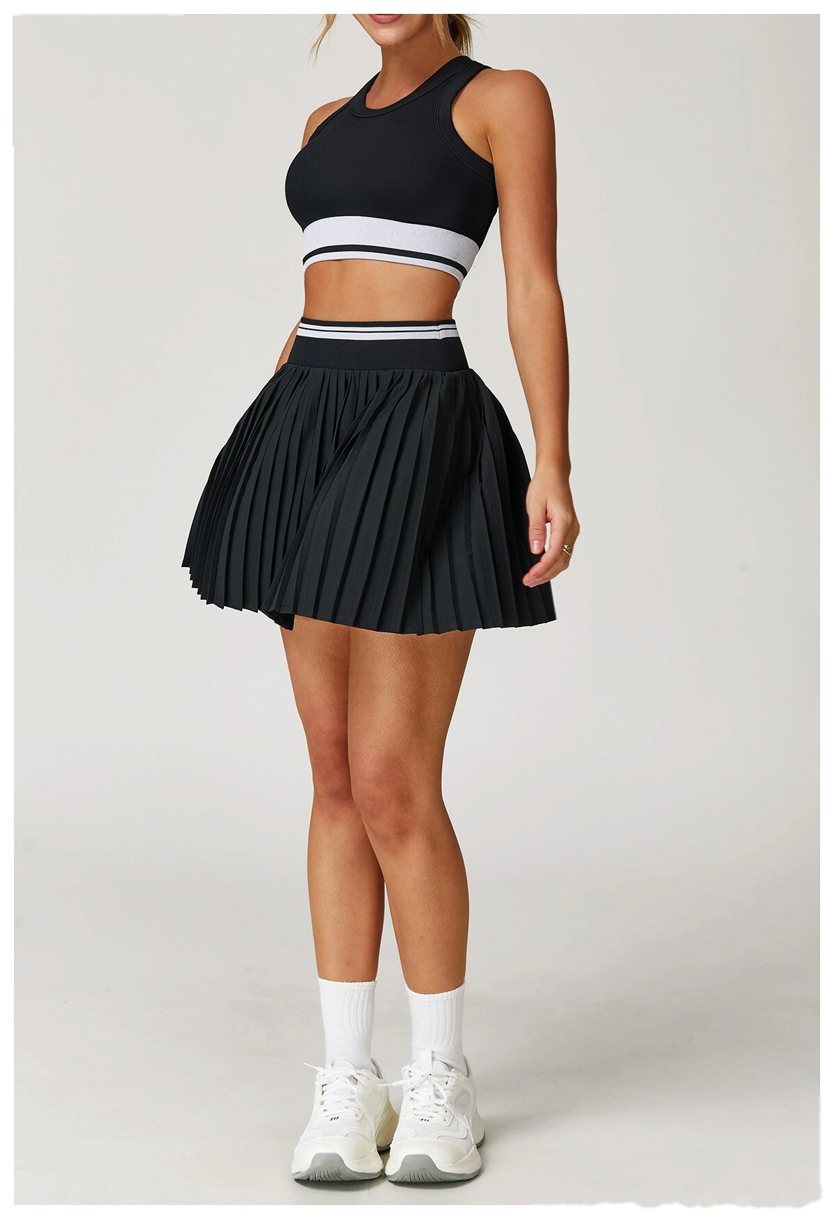 Customized contrast pleated skirt high waist A-shaped fitness skirt anti-exposure tennis skirt detail