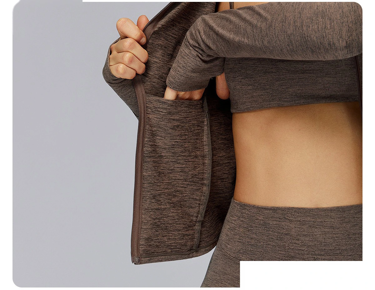 Customized long sleeve jacket zipper pocket quick-drying tight top outdoor sports running fitness jacket detail