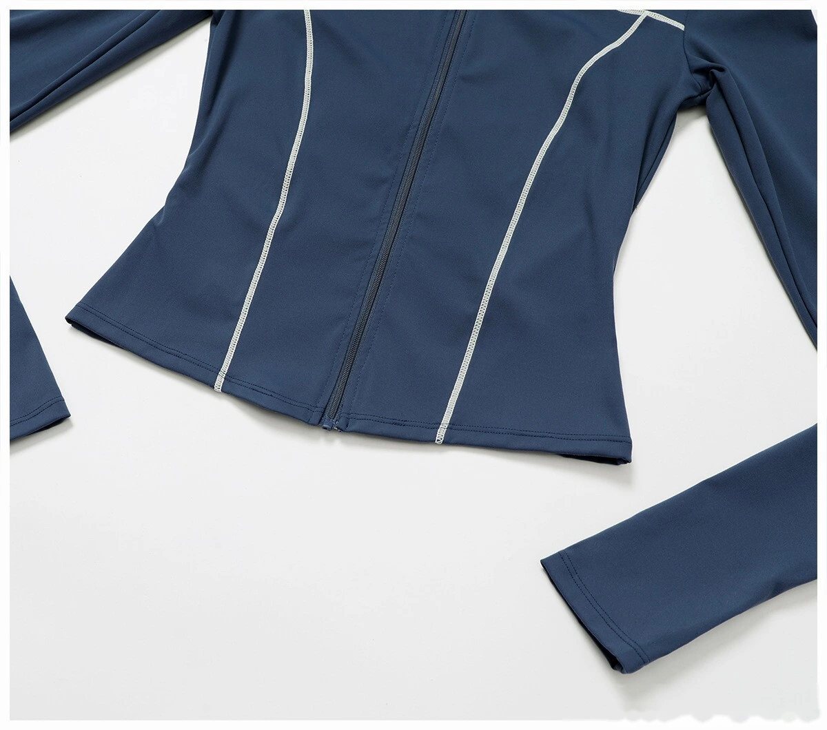 Custom contrast sanding yoga jacket zipper windproof slim coat outdoor sports running fitness clothes women detail