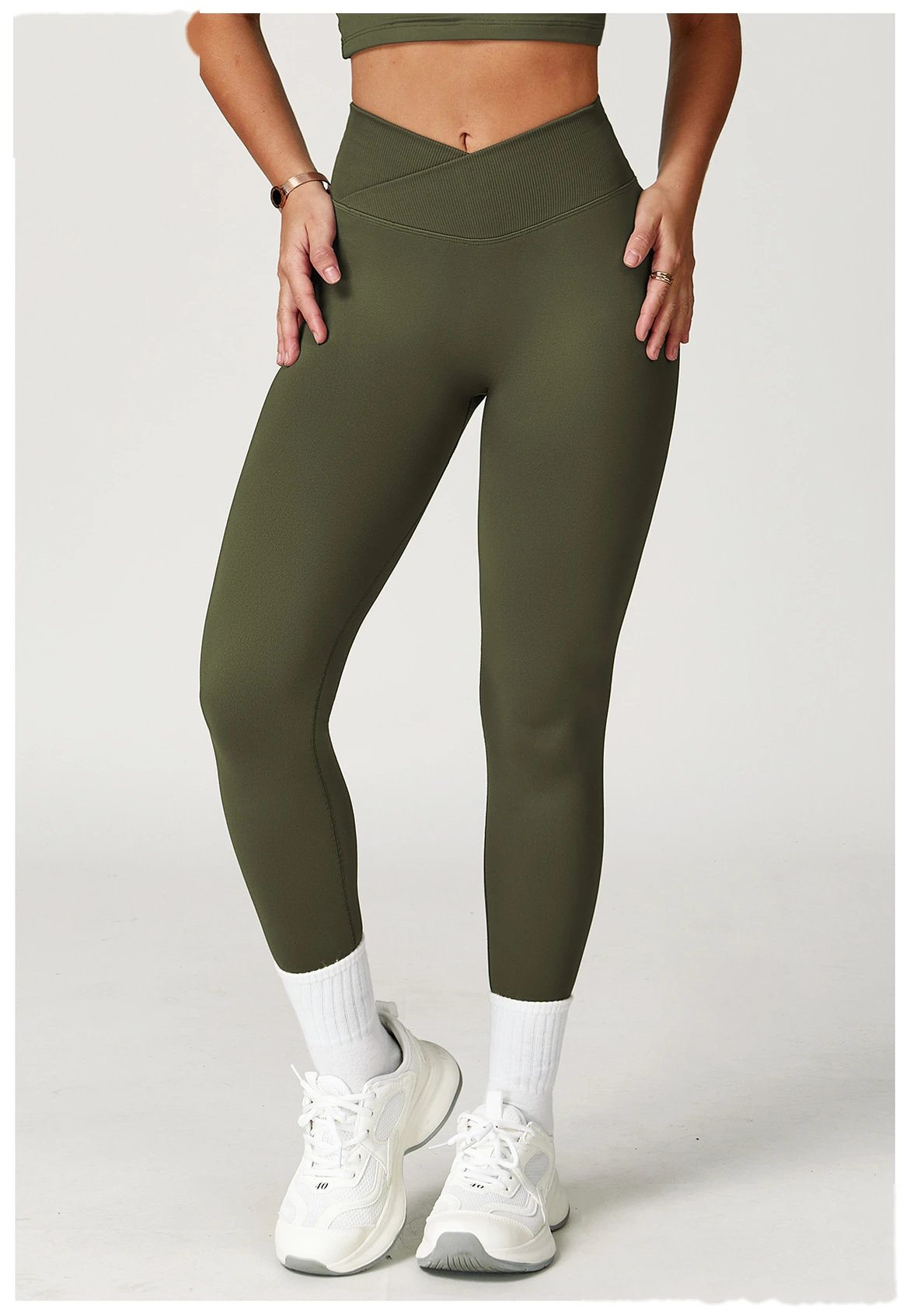 Europe and the United States hip seamless yoga pants cross high waist tights running fitness pants detail