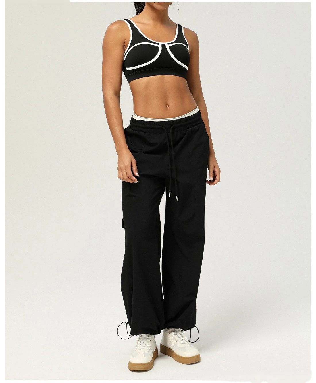 Custom-made loose-pocket tooling sweatpants for women's outdoor fitness straight wide-leg leg leggings detail