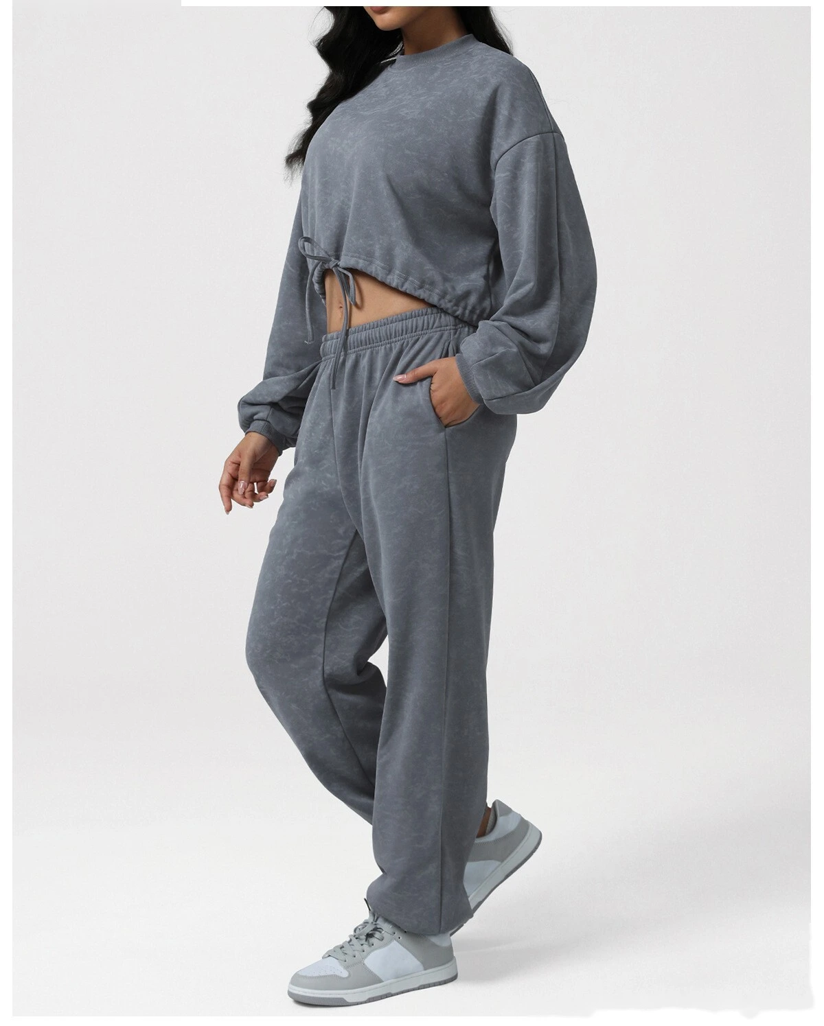 Customizable EU-US Tie-Dye Athletic Hoodie | Women's Winter Loose Crew Neck, Casual Yoga Top detail