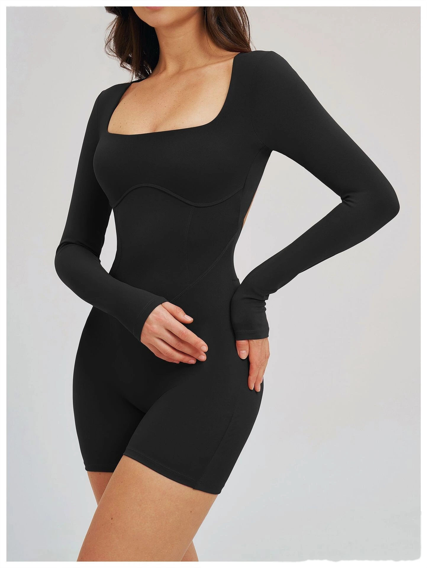 Women's Custom Hollow Out Open Back Tight Fitness Onesie - Long Sleeve Yoga Suit for Outdoor Running & Gym detail