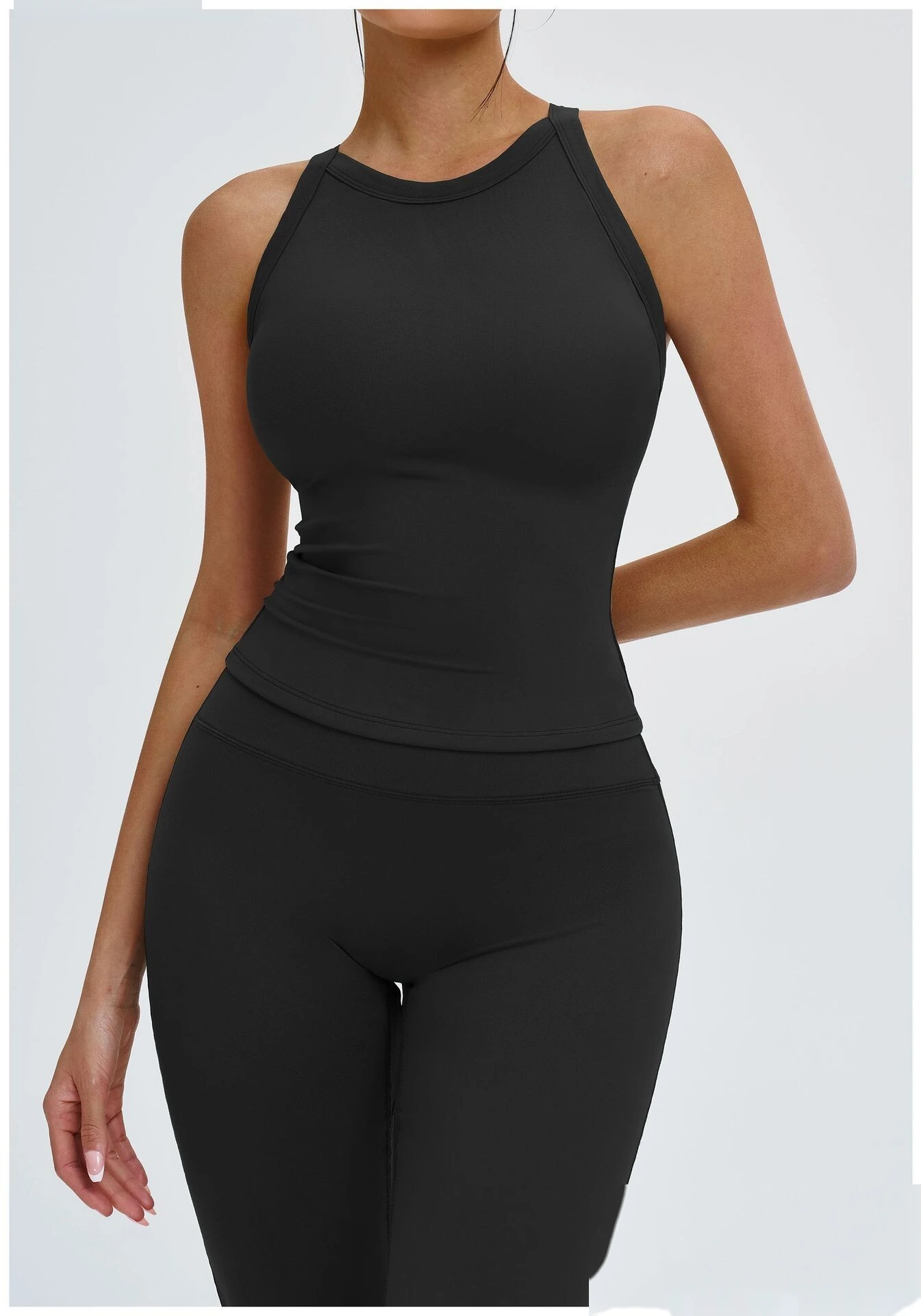 Bulk Custom Open Back Yoga Tank - High-Support Shockproof Cutout Workout Top for Outdoor Gym detail