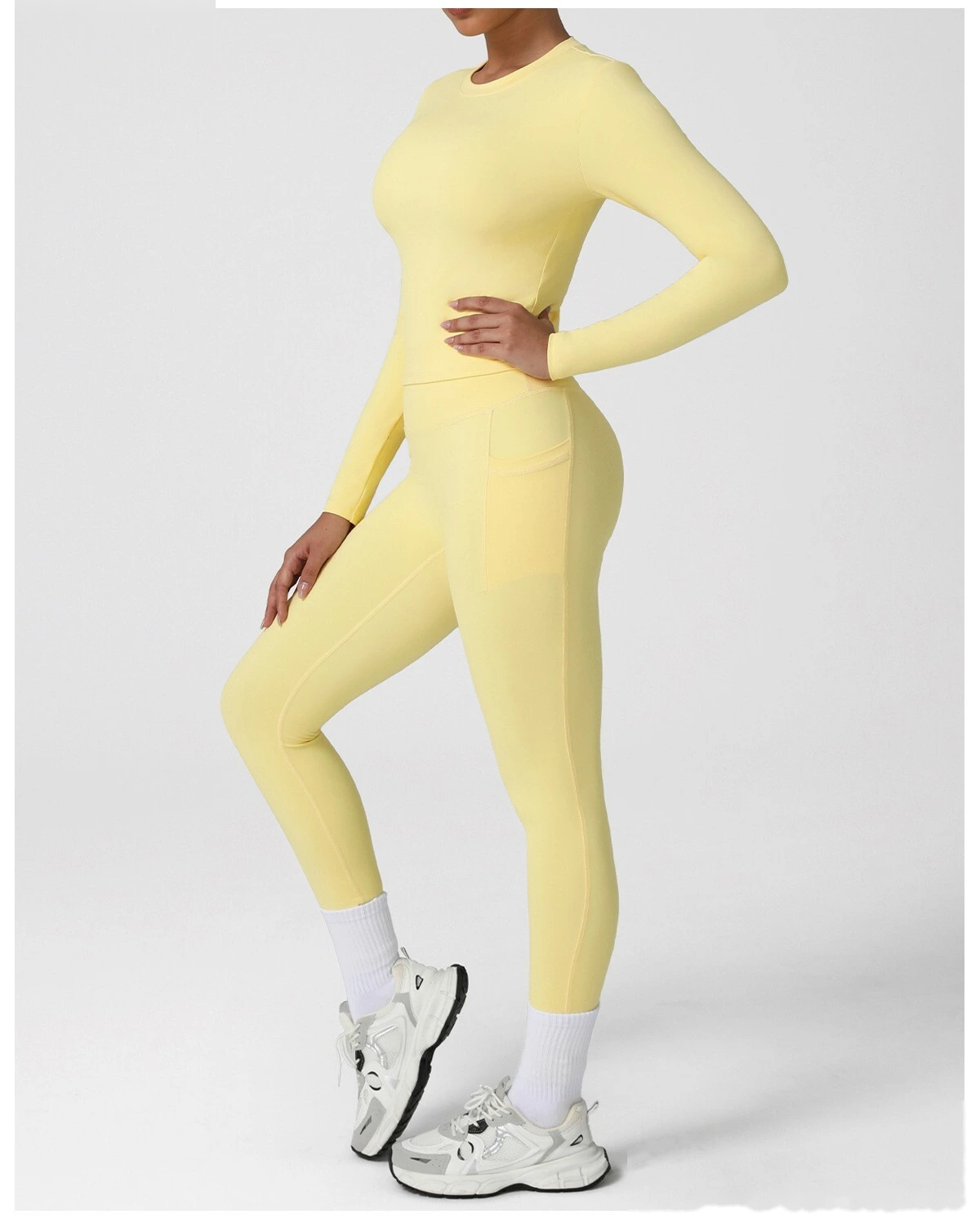 Customized fashion tight-fitting high-elastic slim side pocket sports yoga fitness pants detail