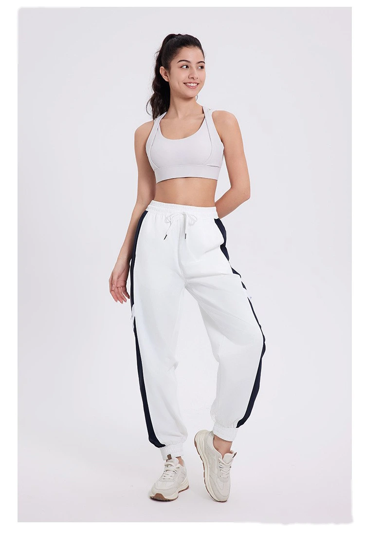 Custom-made windproof woven contrast sports pants women's zipper split toe casual pants detail