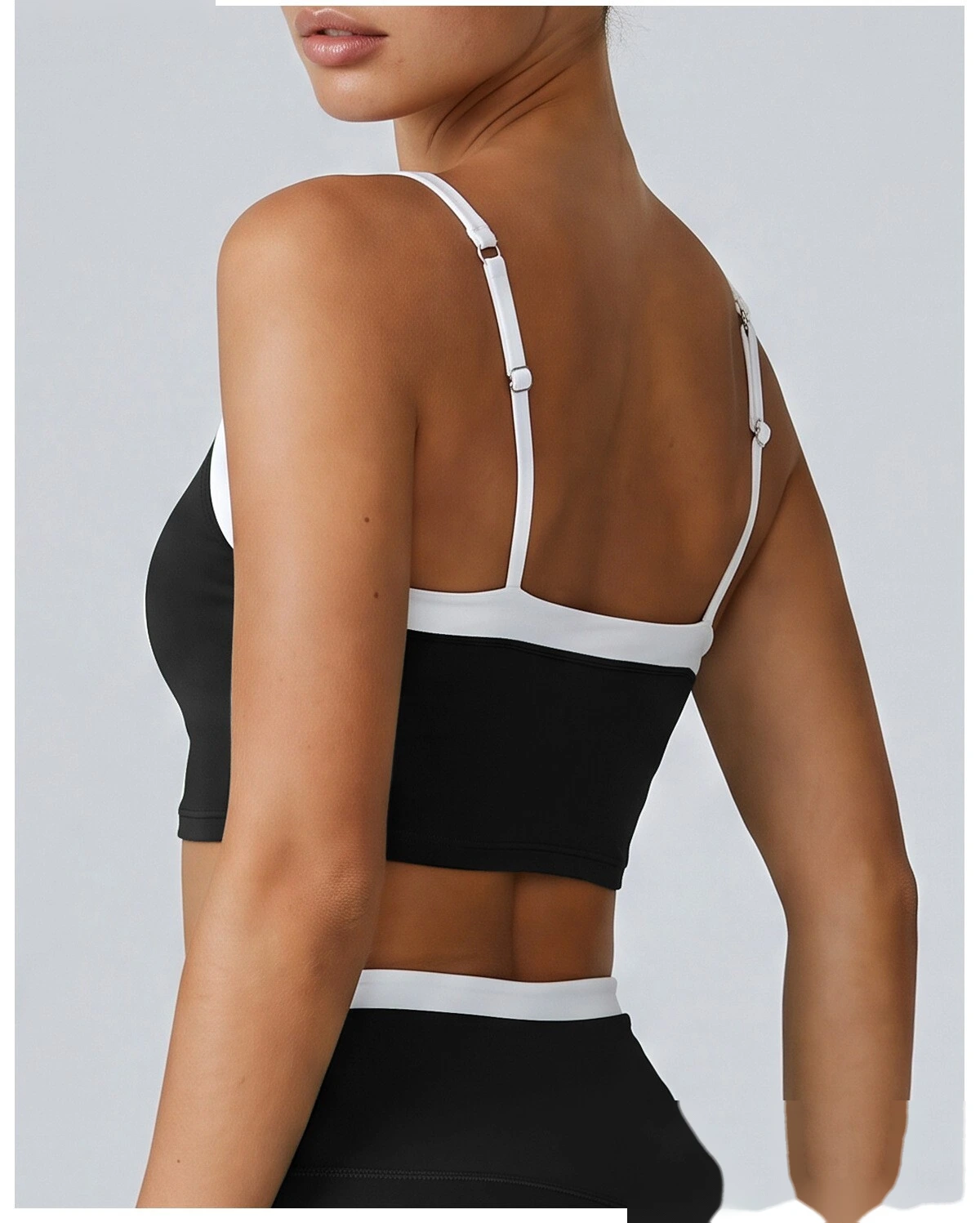 Women Contrast Color Activewear Set, Crisscross Back Tank Top + High Rise Stretch Leggings, Soft Naked-Feel Gym Outfit detail