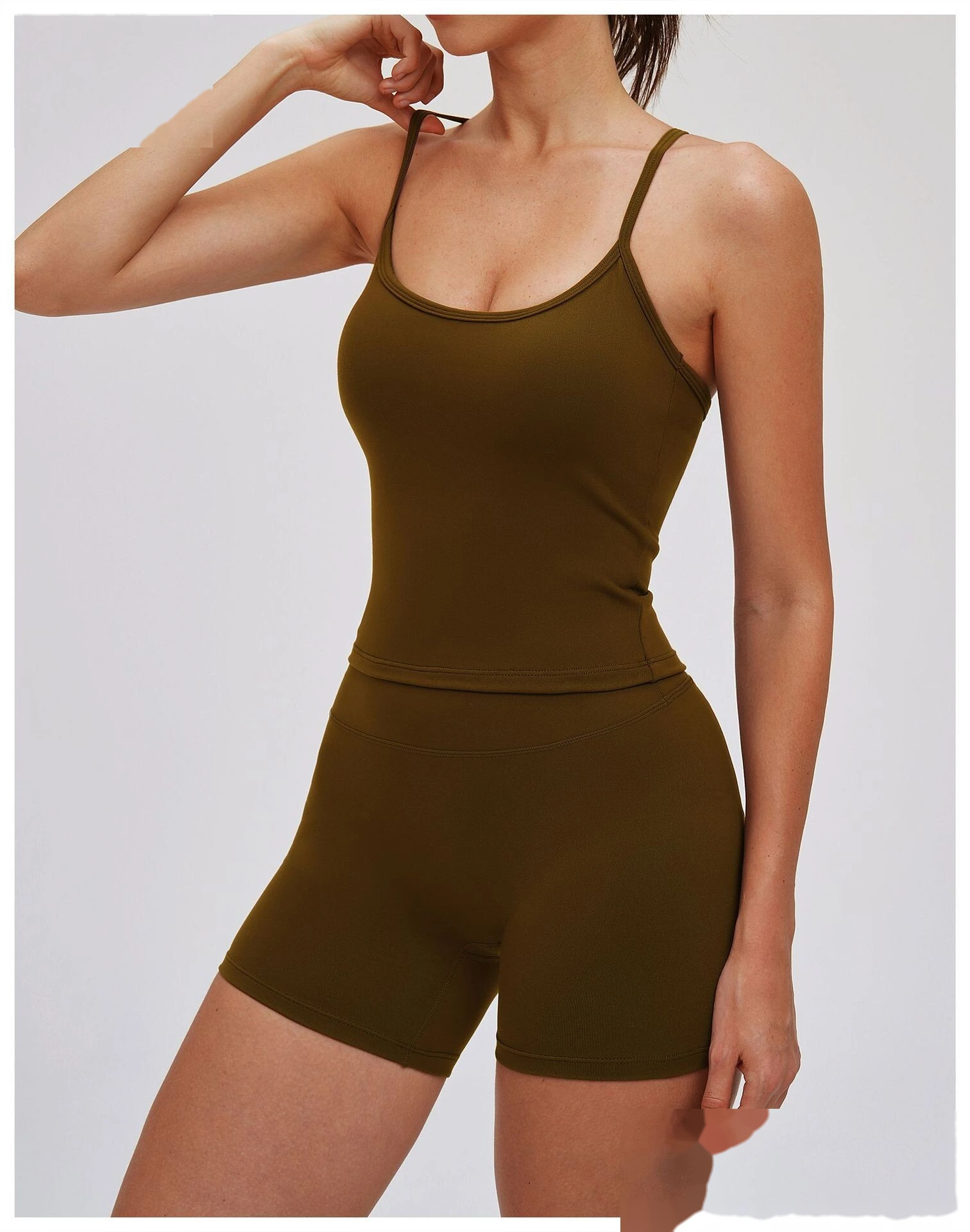 Custom Women's Fitted Yoga Tank Top Casual Versatile Thin Double Strap Sports Bra for Running Workout detail
