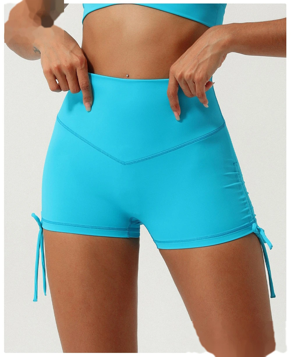 Custom-made nude quick-drying yoga shorts with rope-pulling and hip-lifting pants detail