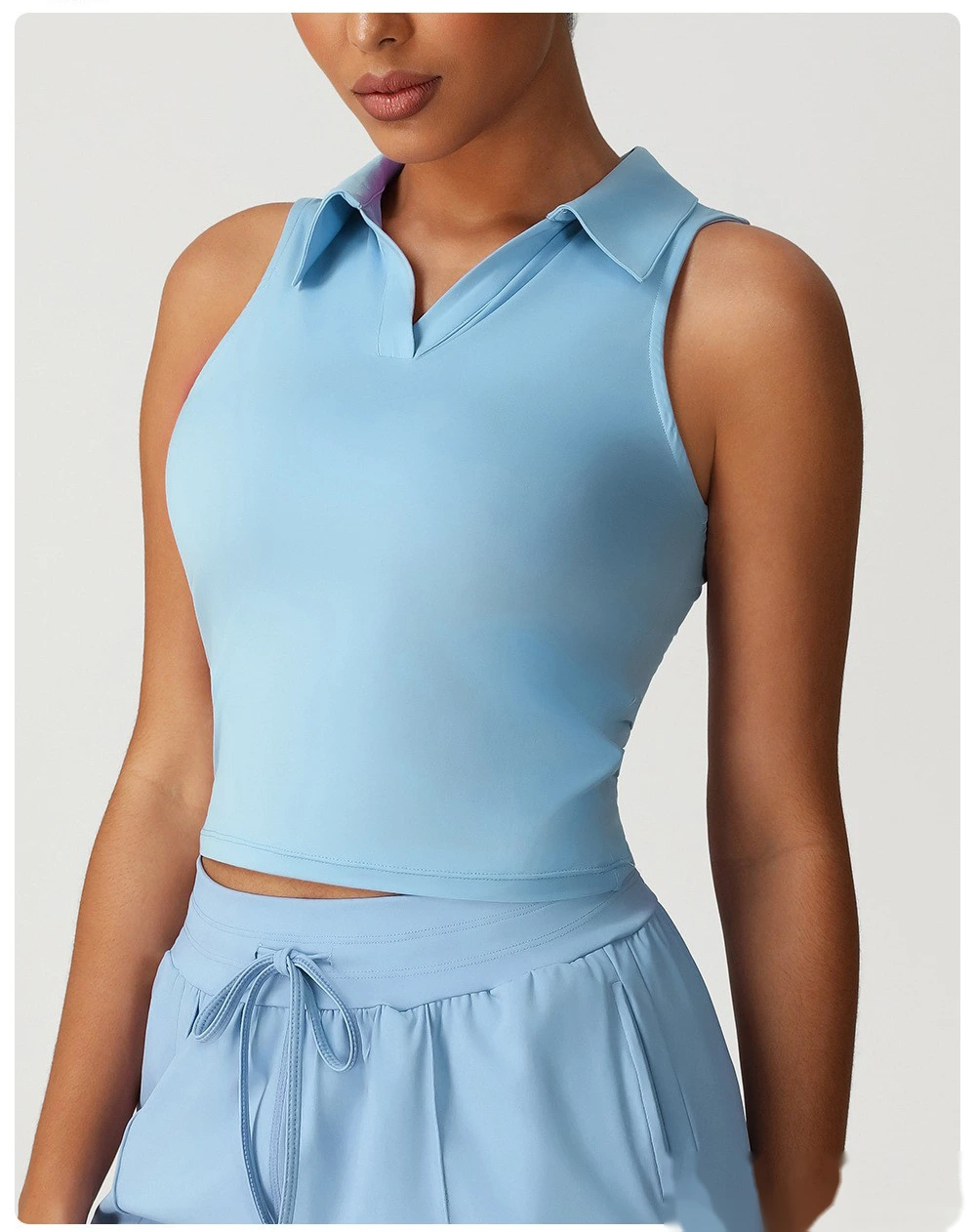 Customized tight-fitting sports quick-drying vest women's running tennis fitness clothes top POLO lapel sweatshirt detail