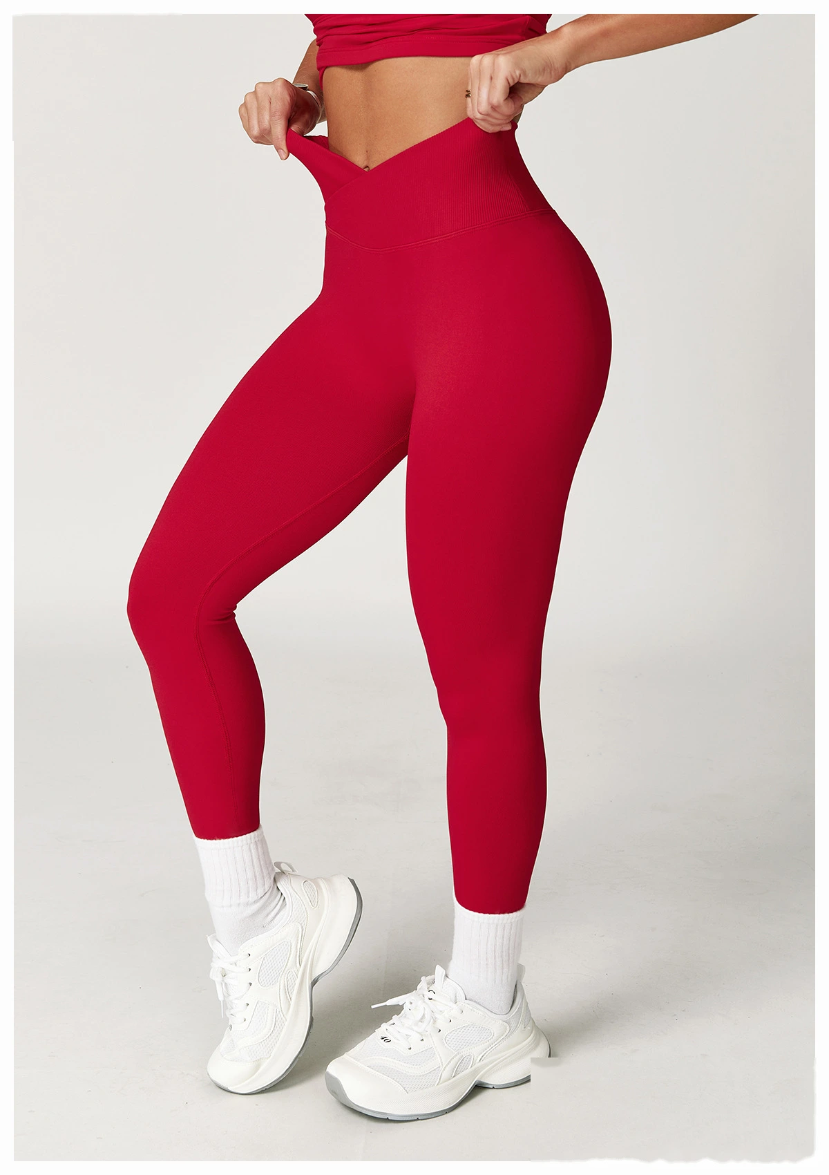 Europe and the United States hip seamless yoga pants cross high waist tights running fitness pants detail