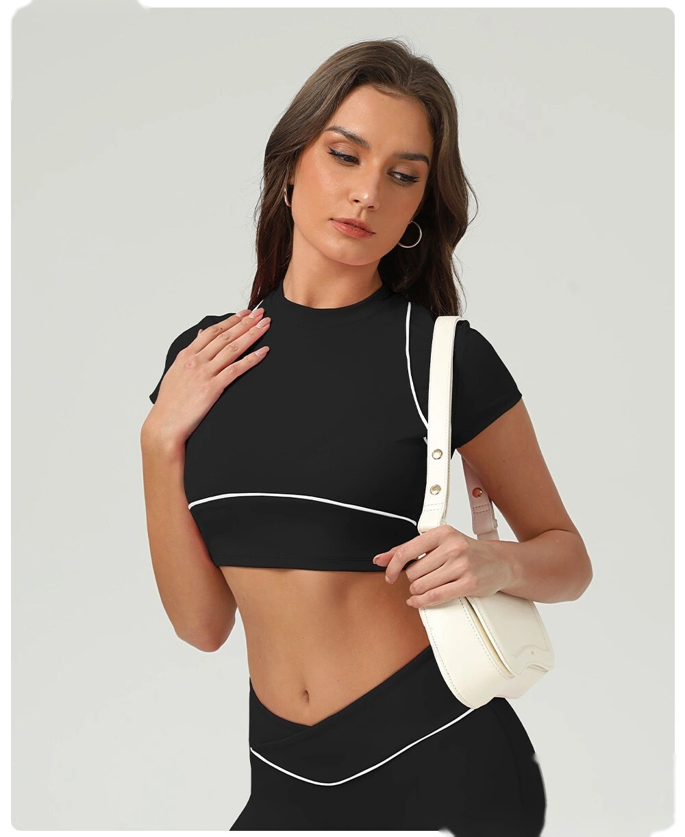 Customized Quick-drying Sports Shirt Women's Short Sleeve Running Summer Fitness T-shirt Contrast Yoga Clothing detail