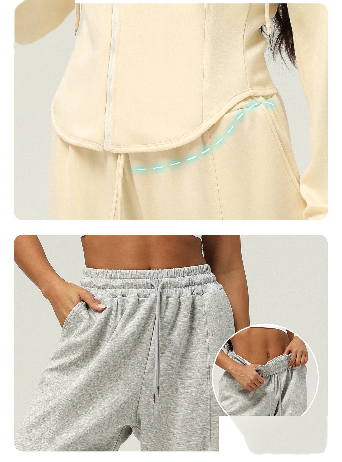 Custom sportswear autumn and winter two-piece loose sweater hooded coat outdoor running fitness suit detail