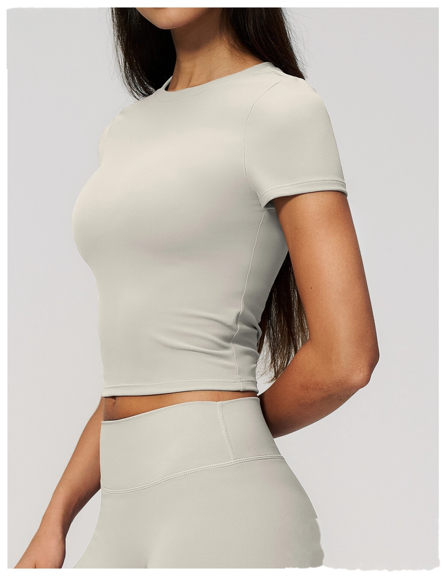 High elastic breathable yoga clothes short sleeves tight slim short sports leisure fitness Pilates T-shirt detail