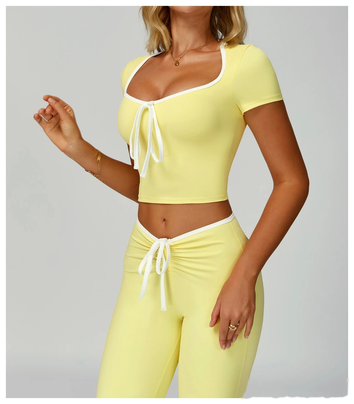 Custom-made V-neck slim yoga outdoor running T-shirt for women with contrast edge yoga clothes detail