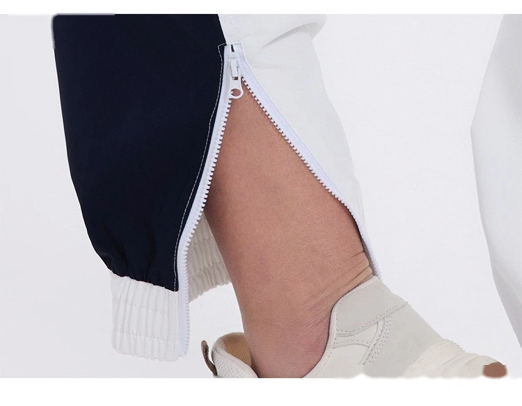 Custom-made windproof woven contrast sports pants women's zipper split toe casual pants detail