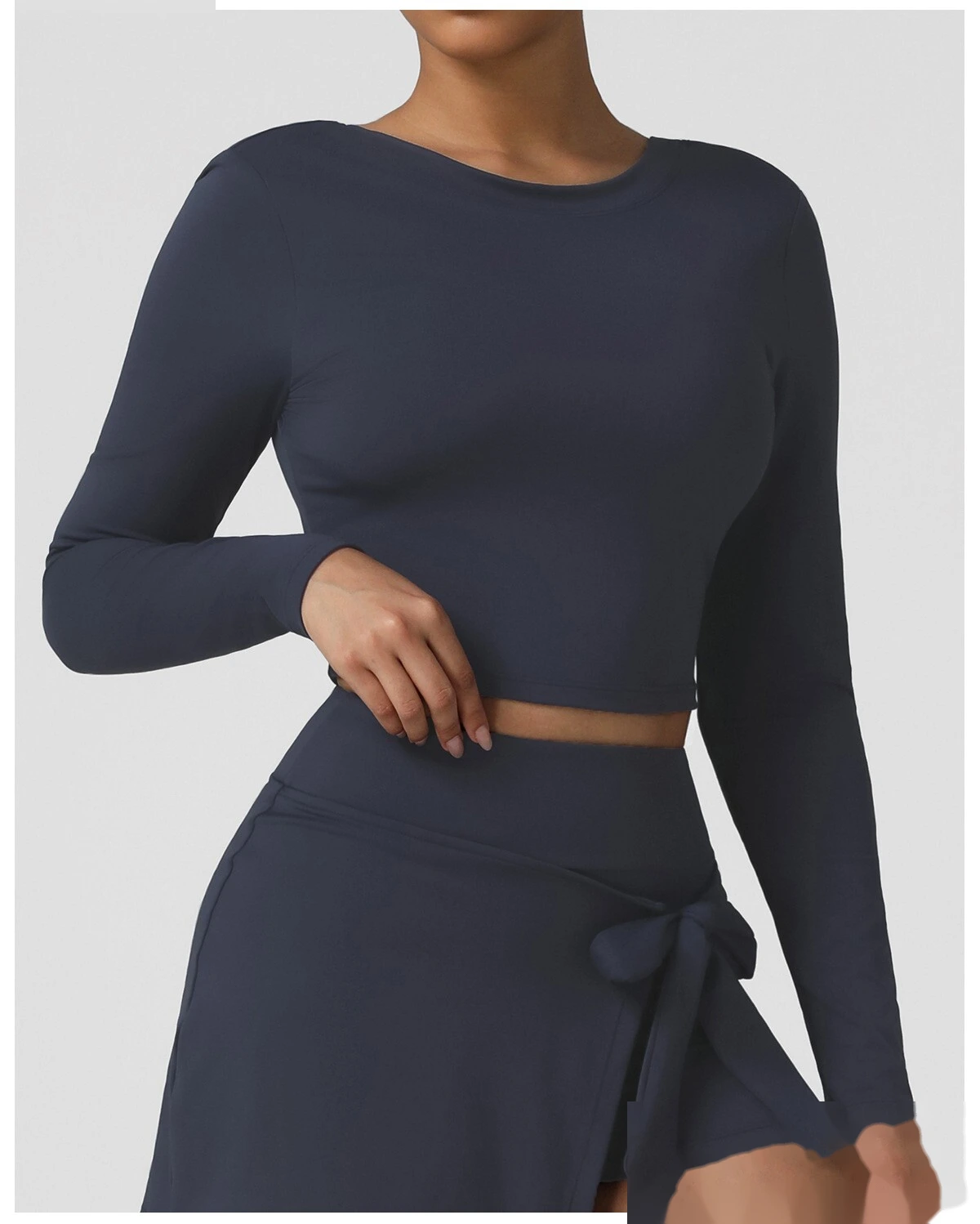 Customized new yoga sports jacket backless sexy slim long-sleeved women's dance fitness suit with pad. detail