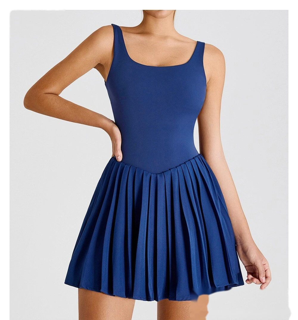 Fake two-piece tennis skirt bottoming anti-exposure fitness pocket pleated skirt sports dress detail
