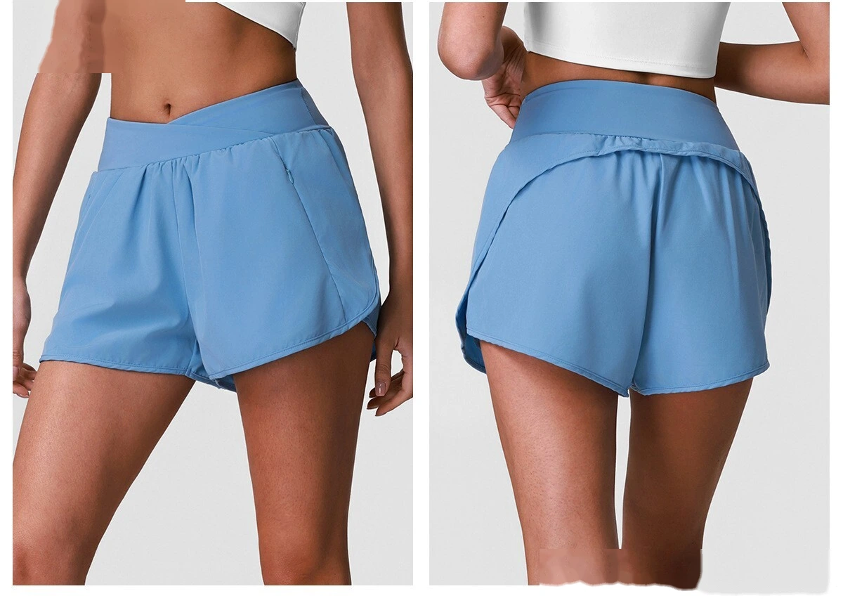Summer Breathable Quick Dry Sports Yoga Shorts, Cross Waist Loose Casual Training Running Fitness Shorts detail
