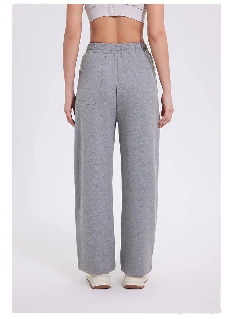 Custom autumn and winter sports pants women's classic three-bar padded high waist casual straight pants detail