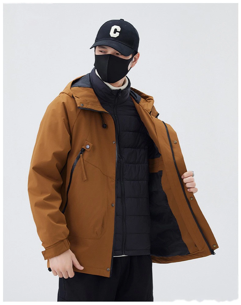 Customized jacket down three-in-one men's windproof waterproof fleece liner coat mountaineering suit detail