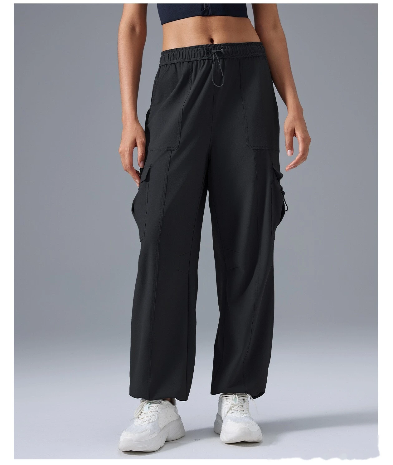 Customize the new loose-legged, wide-leg sports and fitness pants, casual overalls and trousers for women. detail