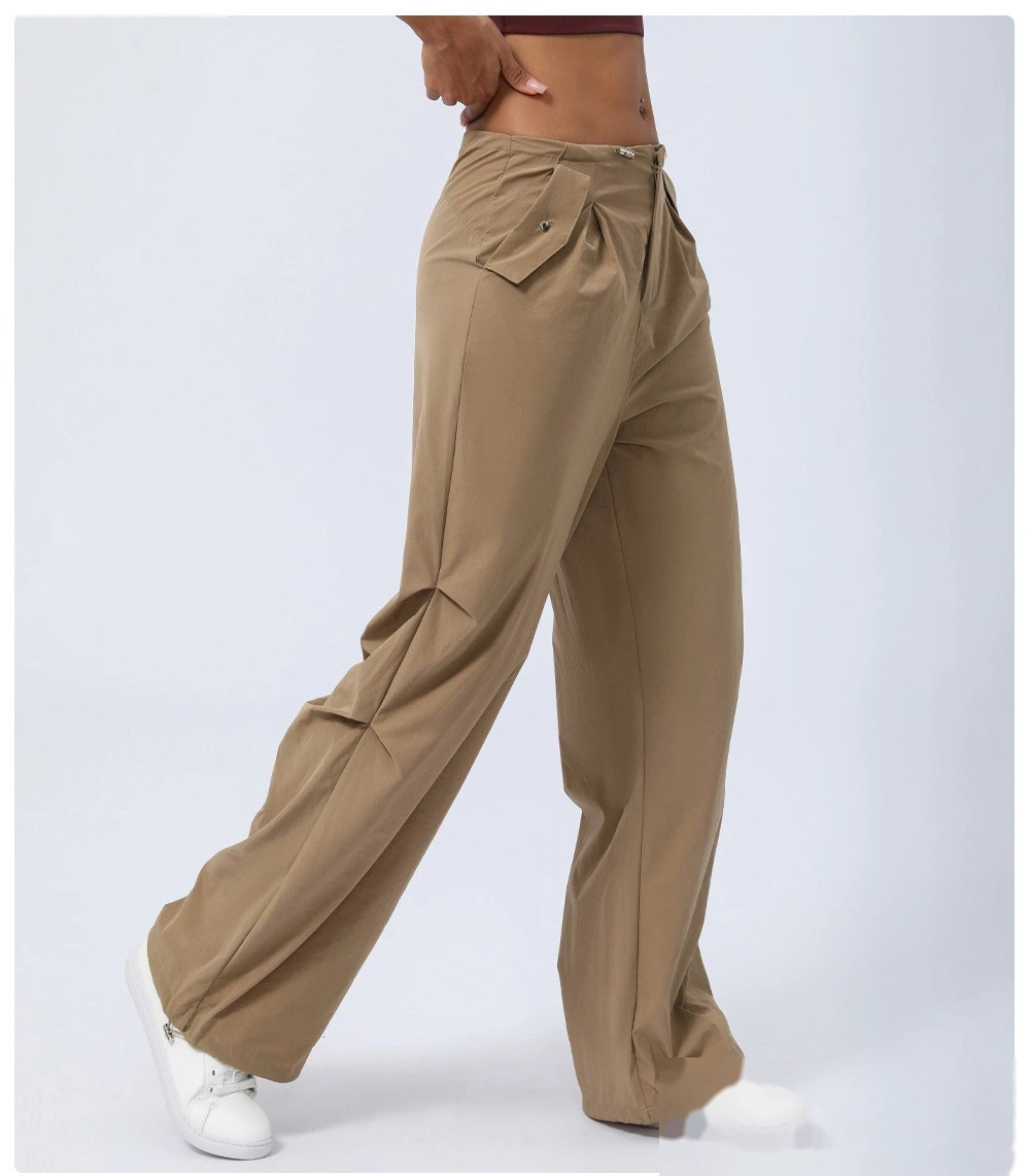 Customized autumn and winter high waist quick-drying sports pants women's leg pants loose straight overalls detail