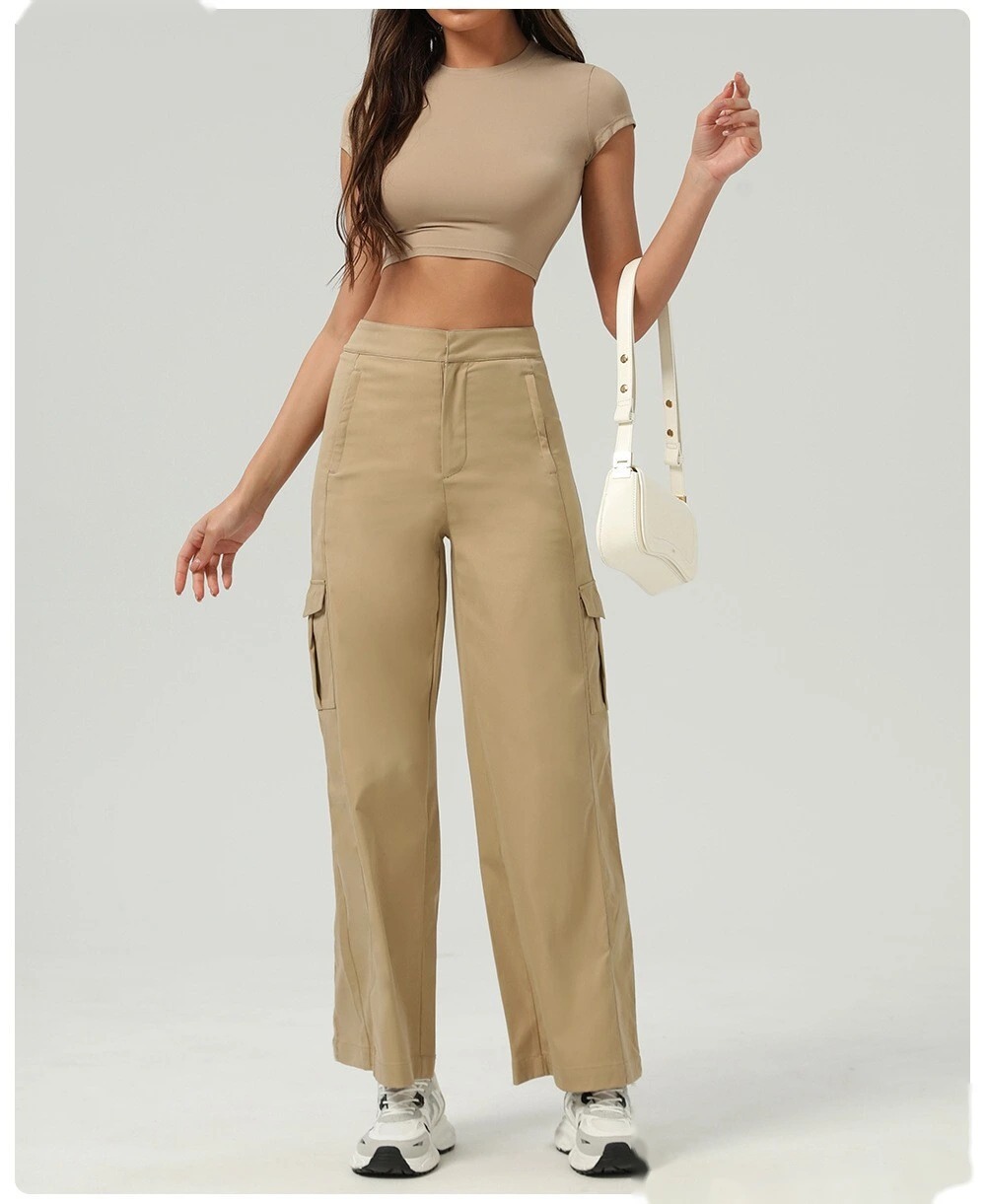 American loose sports pants pocket straight casual pants wearing wild sports dance overalls female detail