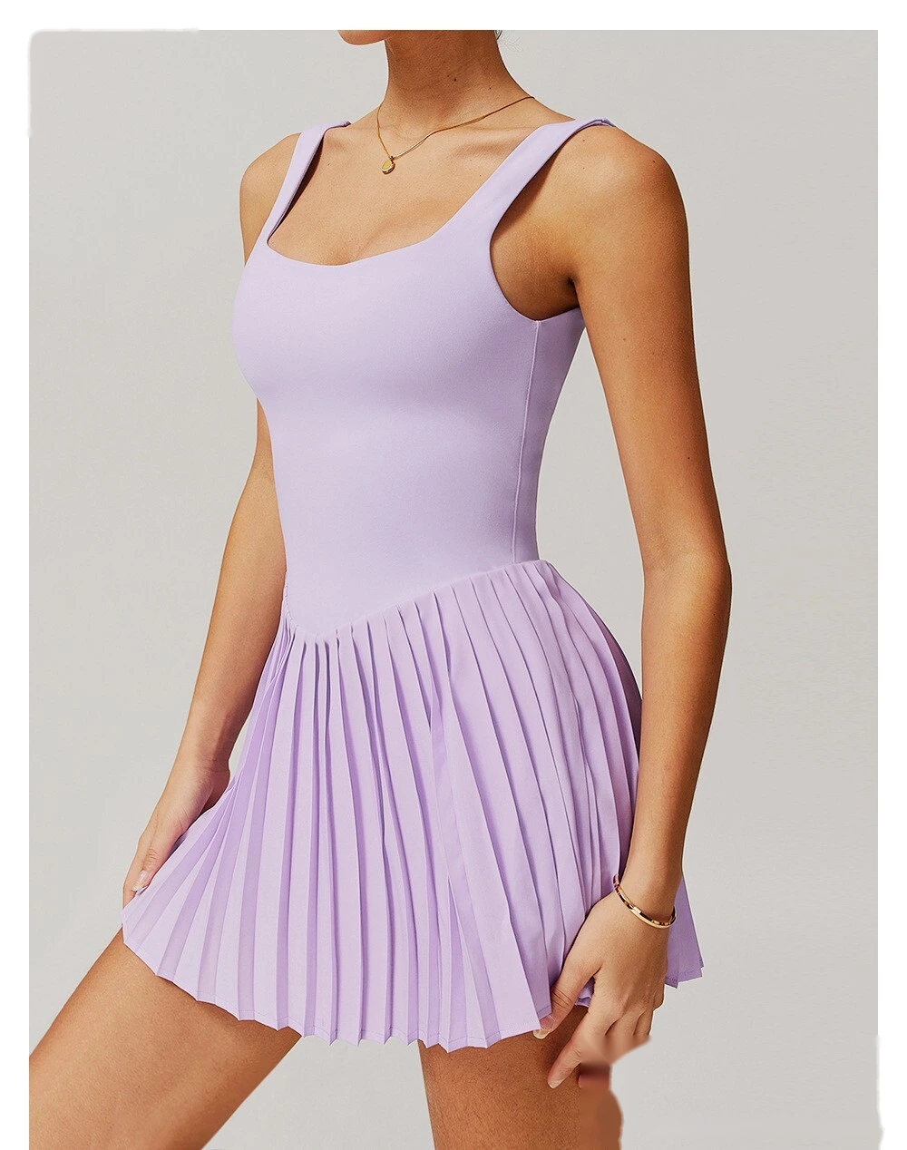 Fake two-piece tennis skirt bottoming anti-exposure fitness pocket pleated skirt sports dress detail