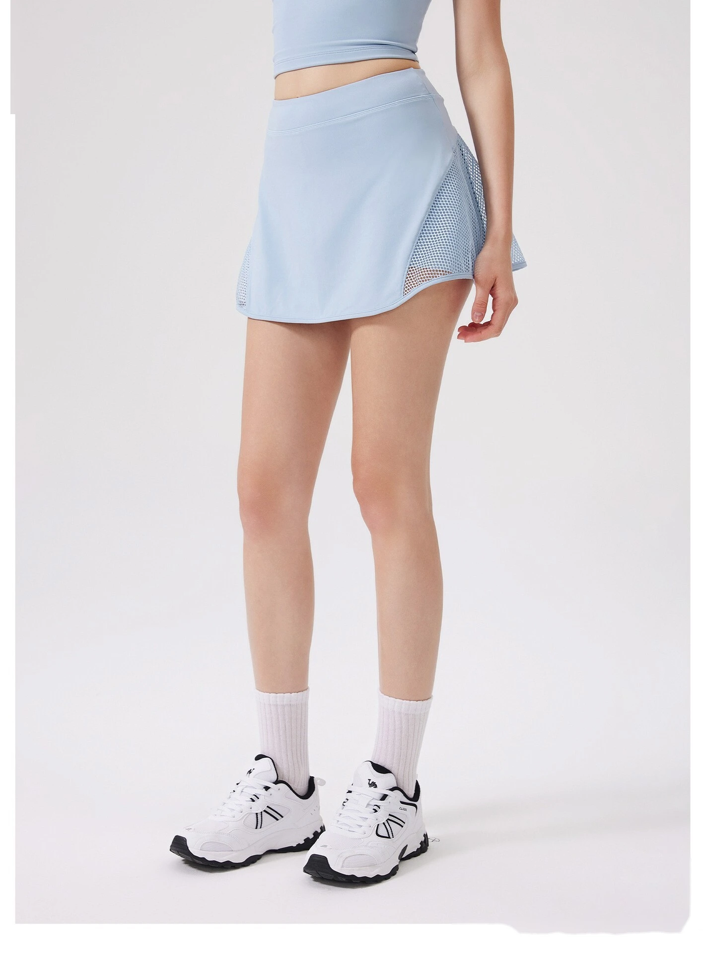 Custom mesh sports skirt nude yoga skirt comfortable anti-exposure skirt pants breathable hollow skirt detail