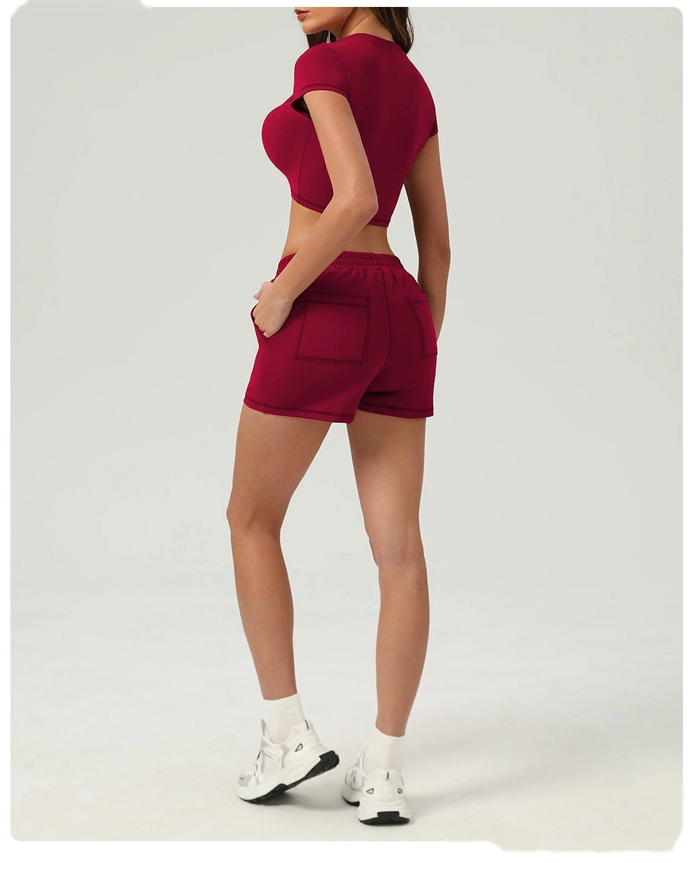 Sports and leisure high waist pocket tight shorts running sports peach hip outdoor fitness shorts female detail