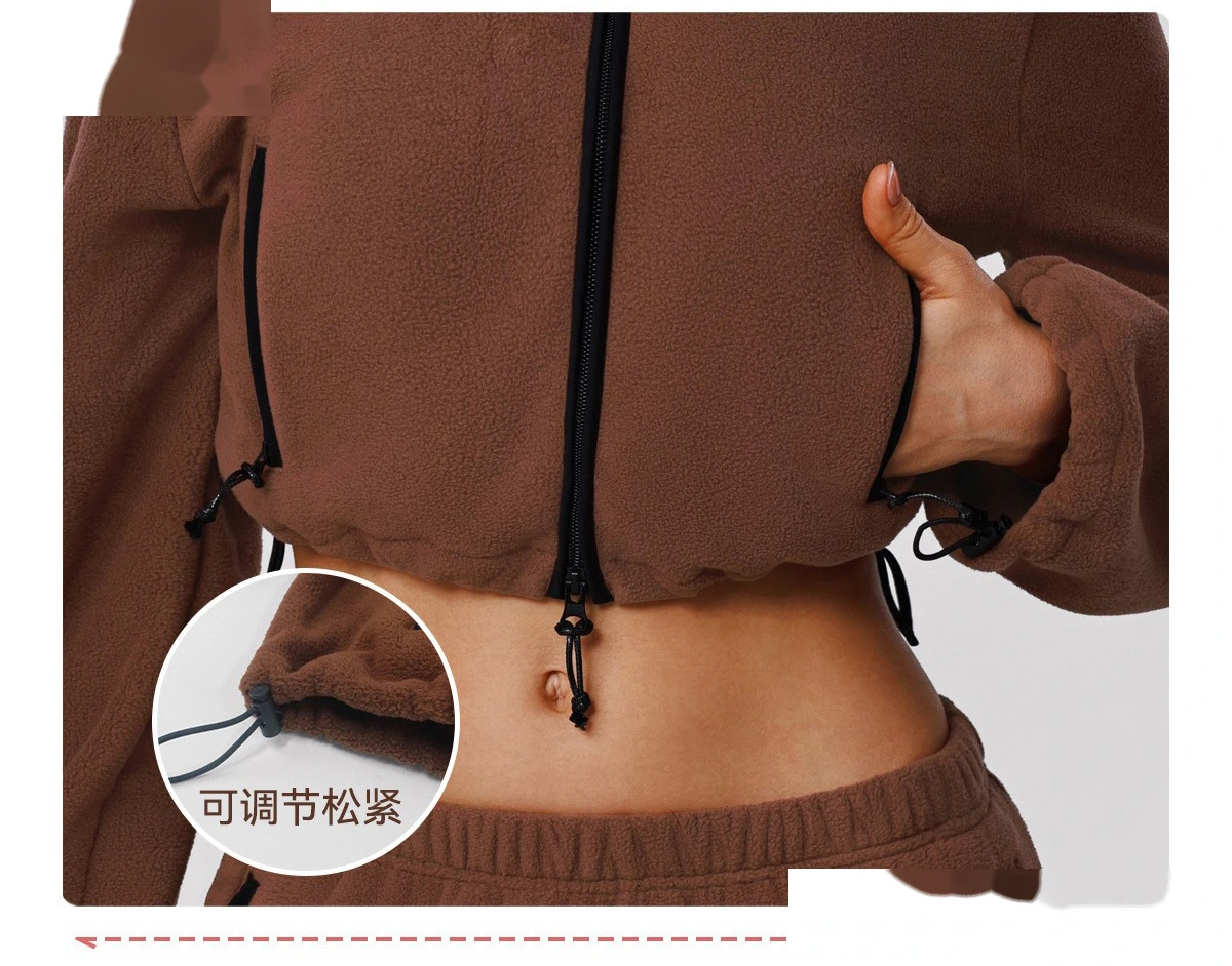 Custom Fleece Lounge Set - Women's Winter Warm Stand Collar Jacket & Wide-Leg Pants Sports Suit detail