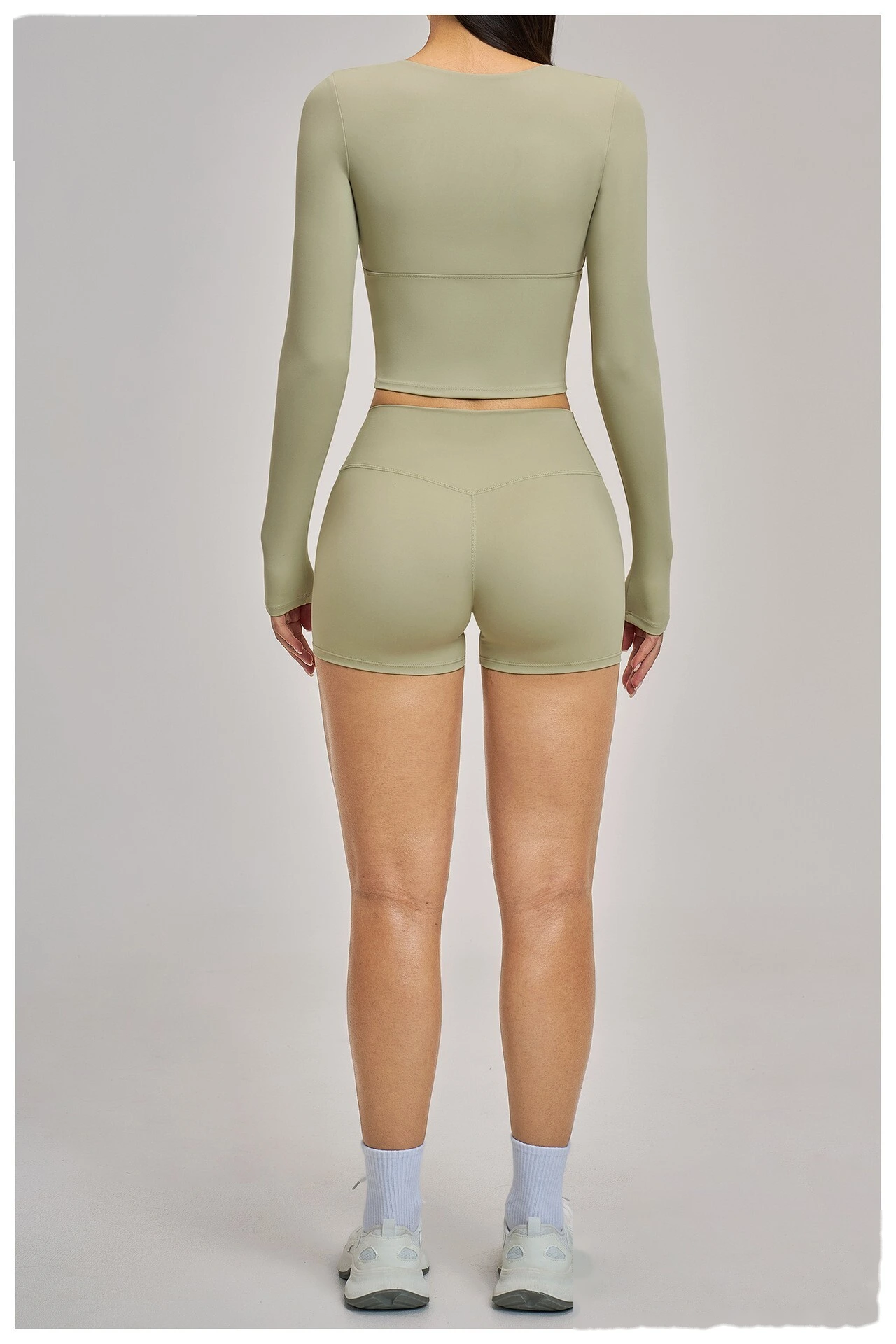 Women’s Custom Spring Summer High Stretch Slim Fit V-Neck Long Sleeve Yoga T-Shirt Fitness Workout Top detail