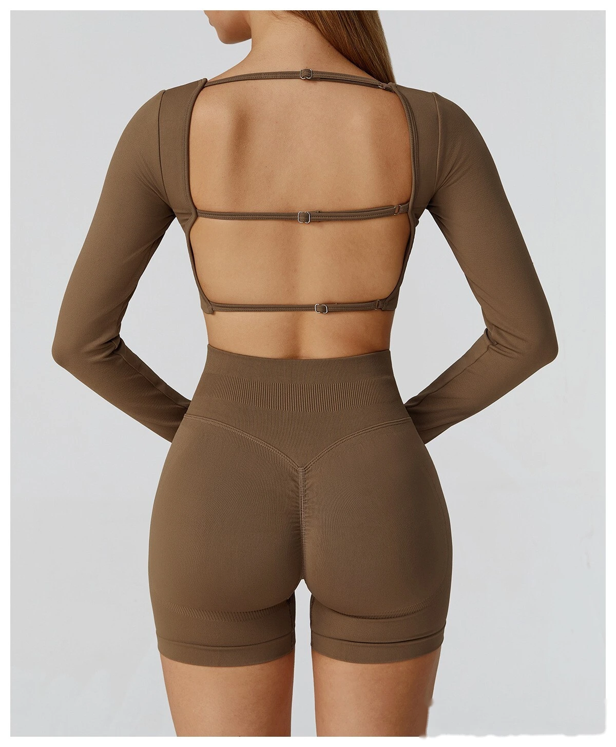 Customized seamless yoga clothes women's hollow back slim long-sleeved sports tops detail