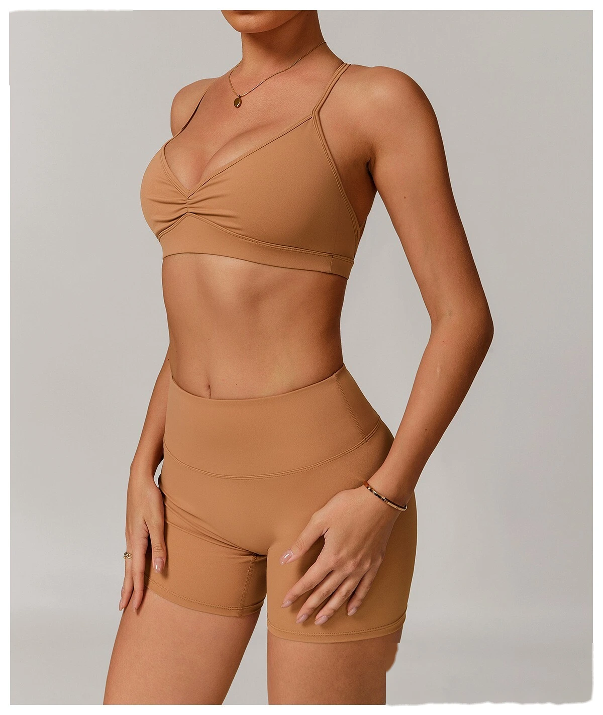 Quick-drying V-neck yoga bra cross-back pleated underwear running fitness bra detail