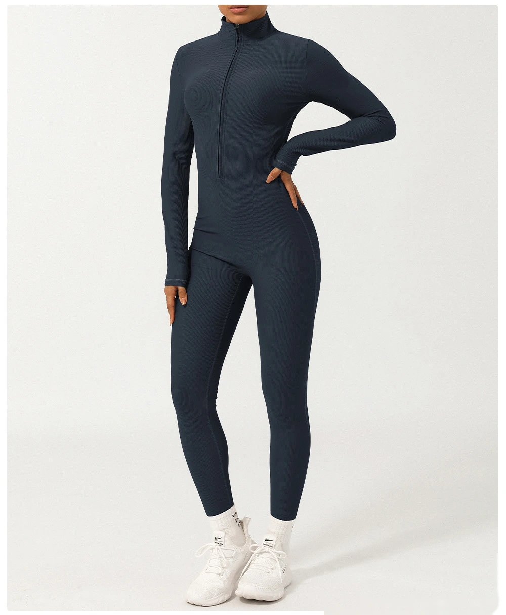 Customized zipper thread long sleeve yoga jumpsuit fitness exercise jumpsuit yoga clothes detail