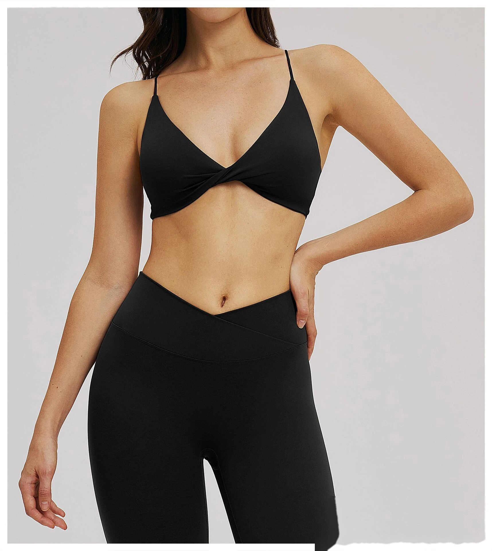 Custom V-Neck Sports Bra - Women's Thin-Strap Beauty Back Yoga Fitness Workout Bra detail