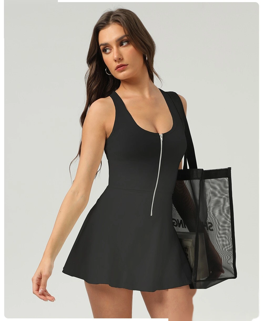 Customized sleeveless tennis dress outdoor sports skirt anti-exposure integrated leggings skirt detail