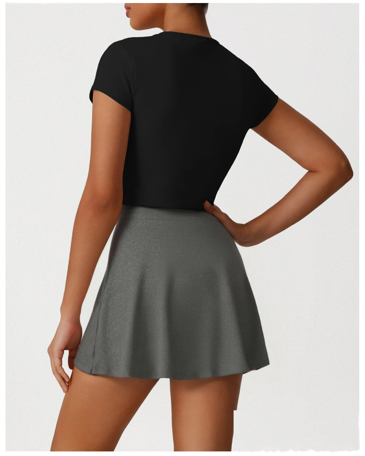 Custom Yoga Tennis Sports Set - Women's Slim Short Sleeve Top & Anti-See-Through Skort Casual Activewear detail