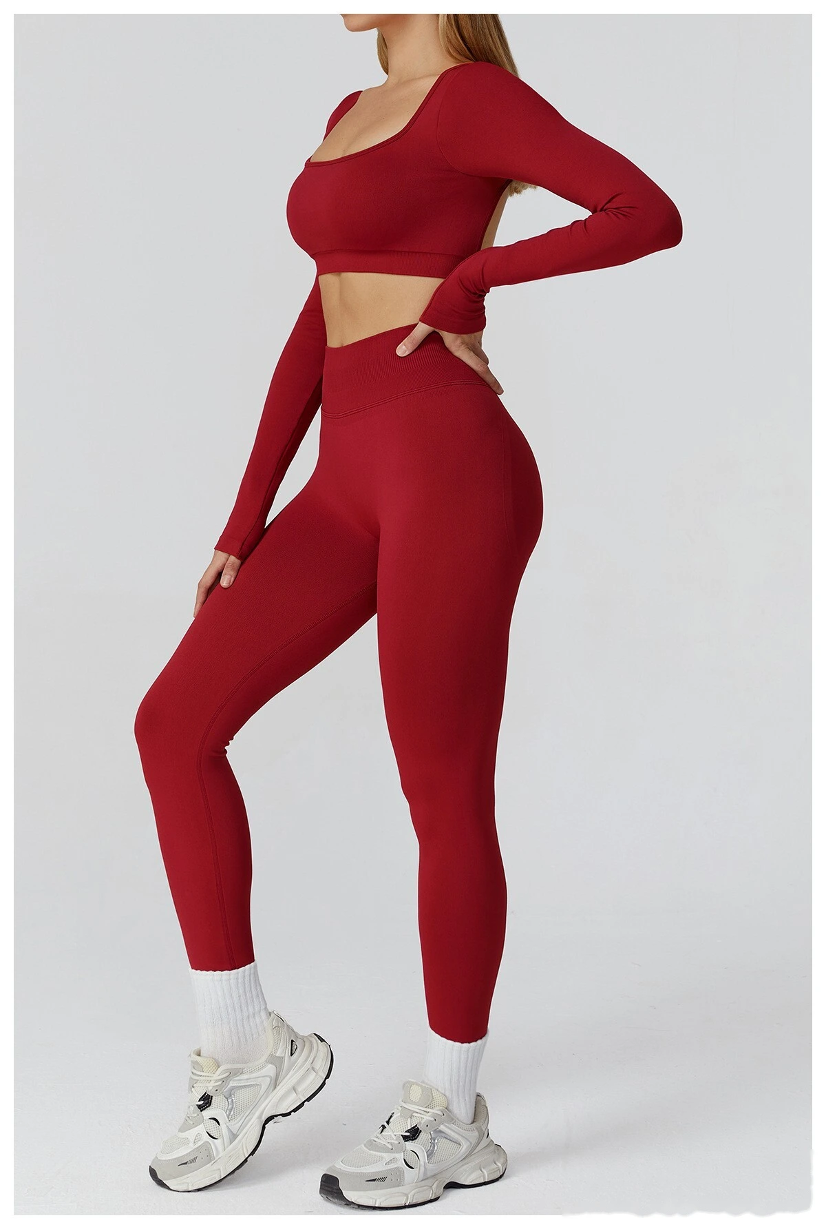 Customized seamless yoga clothes women's hollow back slim long-sleeved sports tops detail