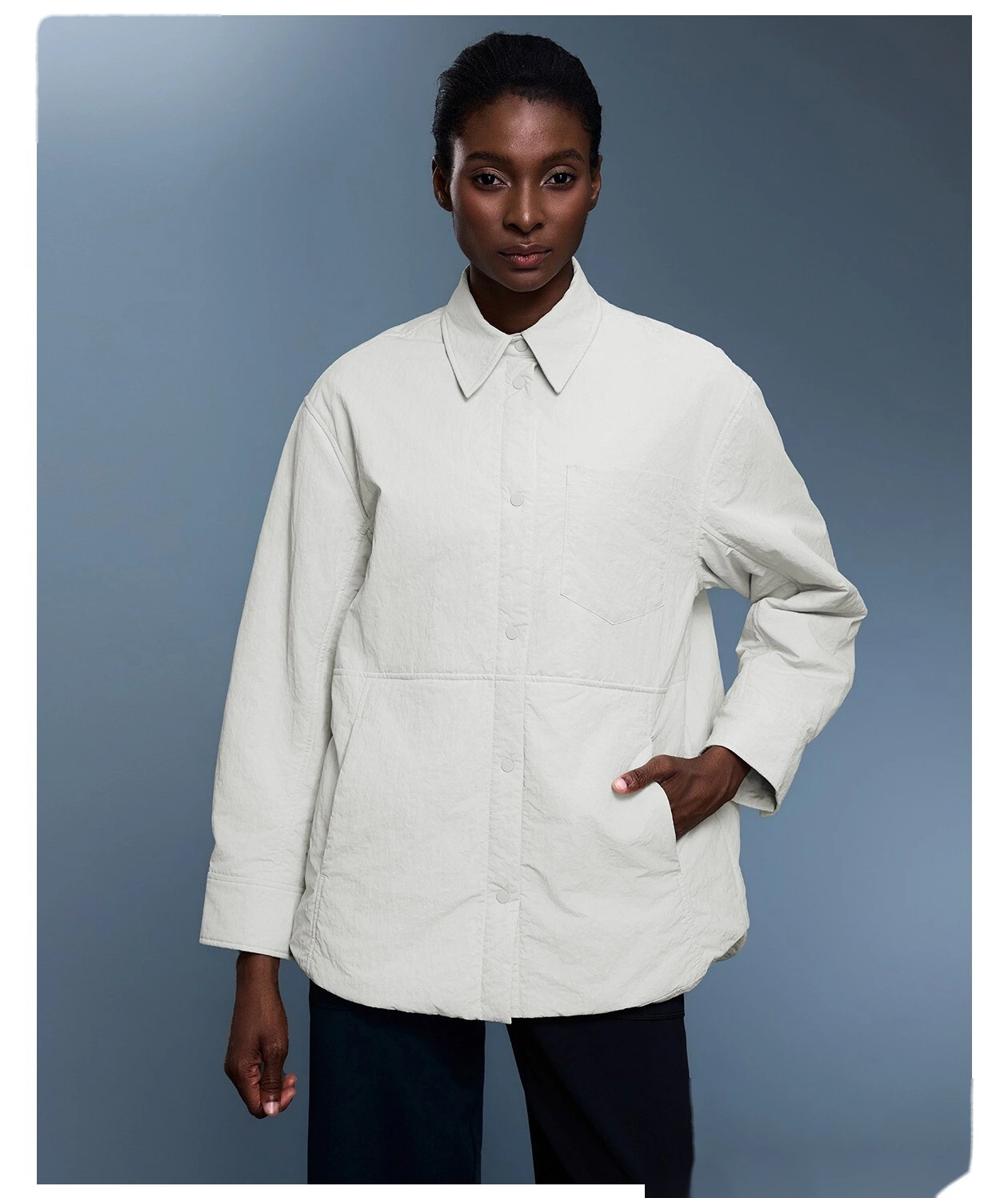 Custom lapel cotton-padded jacket women's autumn and winter new simple thick warm casual shirt jacket. detail