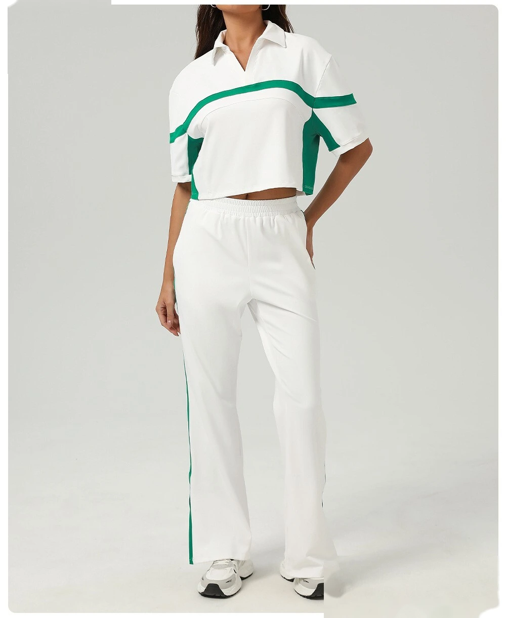 Fashion sports tennis short-sleeved shirt contrast color polo collar loose casual T-shirt quick-drying fitness yoga detail